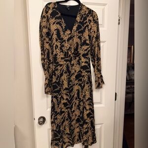 PAIGE abstract camel and black midi dress